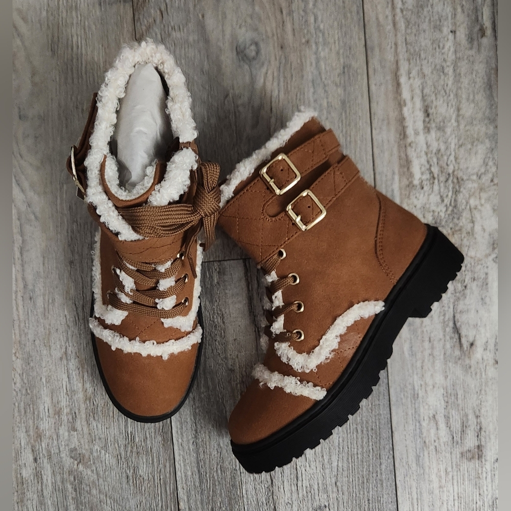 Portland Company Little Girl Blaze Faux Fur Trim Combat Boot